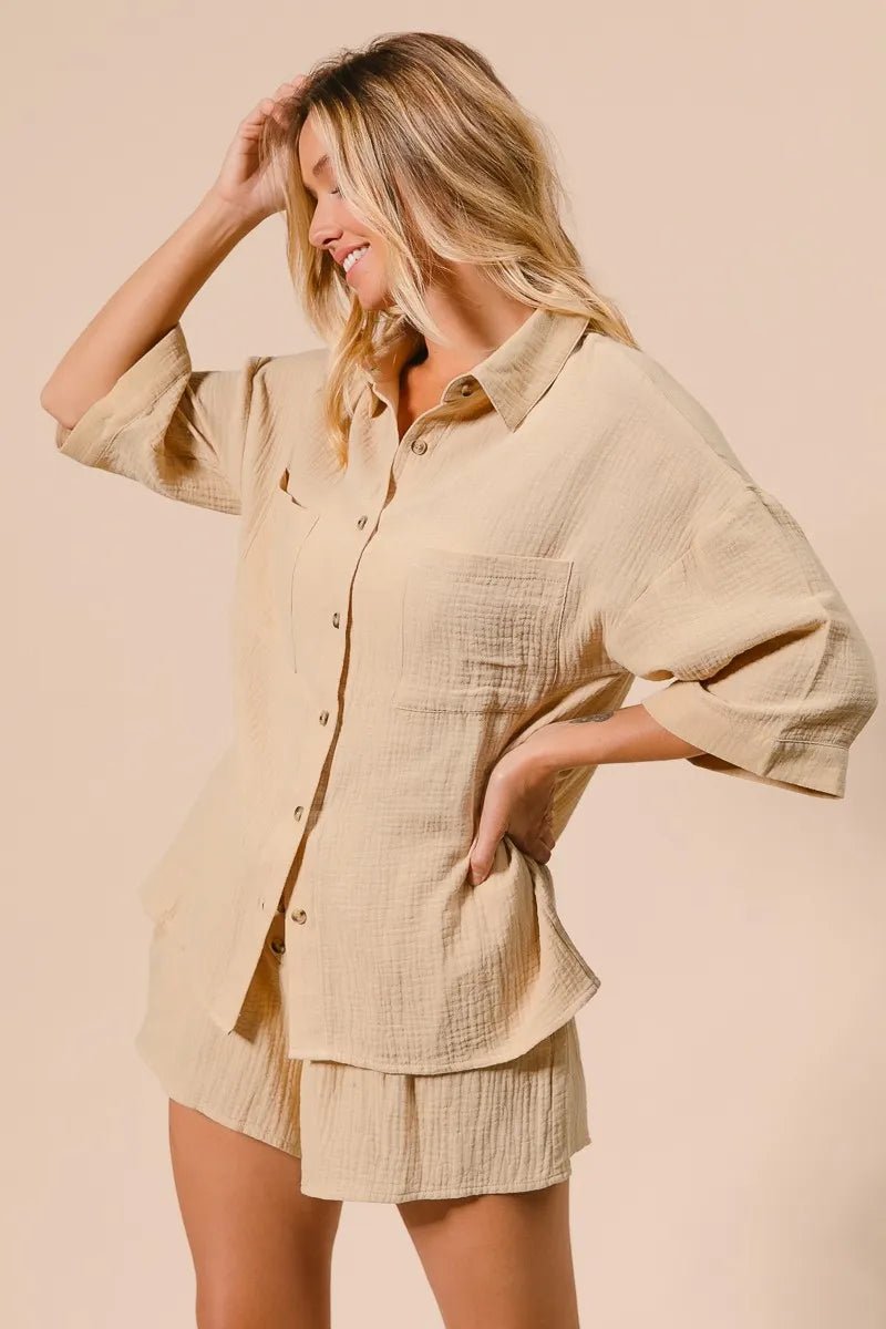 BiBi Crinkle Gauze Shirt and Short Set - Love Salve