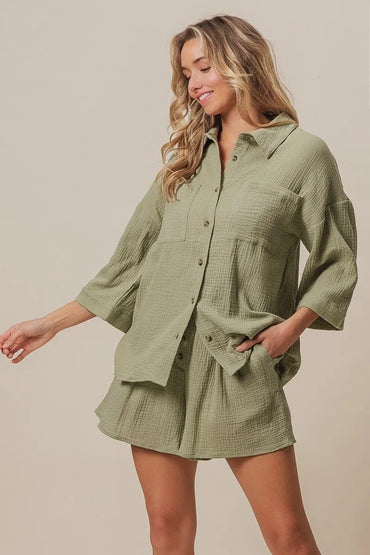 BiBi Crinkle Gauze Shirt and Short Set - Love Salve