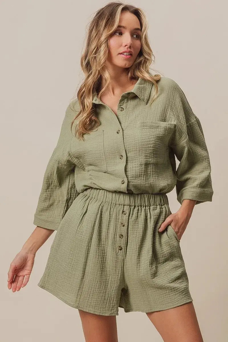 BiBi Crinkle Gauze Shirt and Short Set - Love Salve