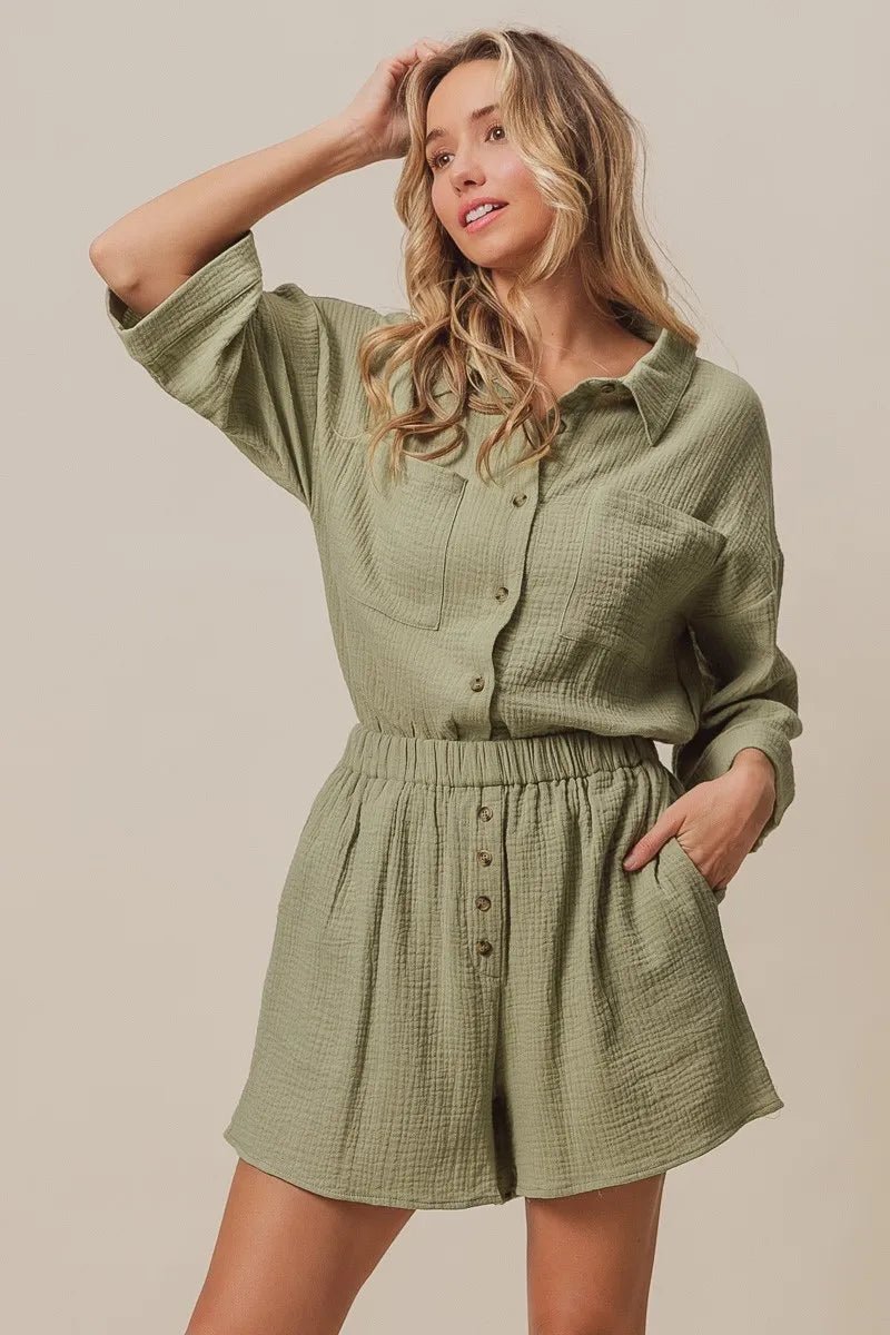 BiBi Crinkle Gauze Shirt and Short Set - Love Salve