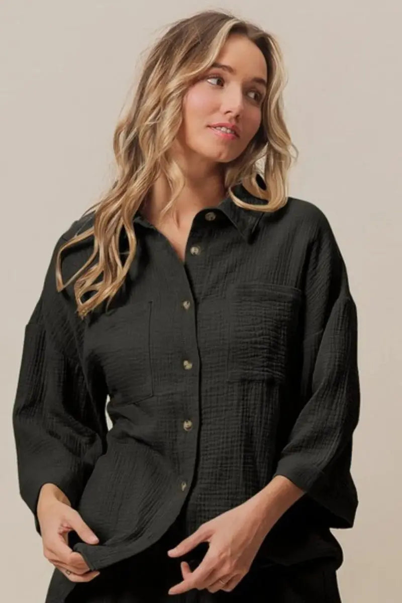 BiBi Crinkle Gauze Shirt and Short Set - Love Salve