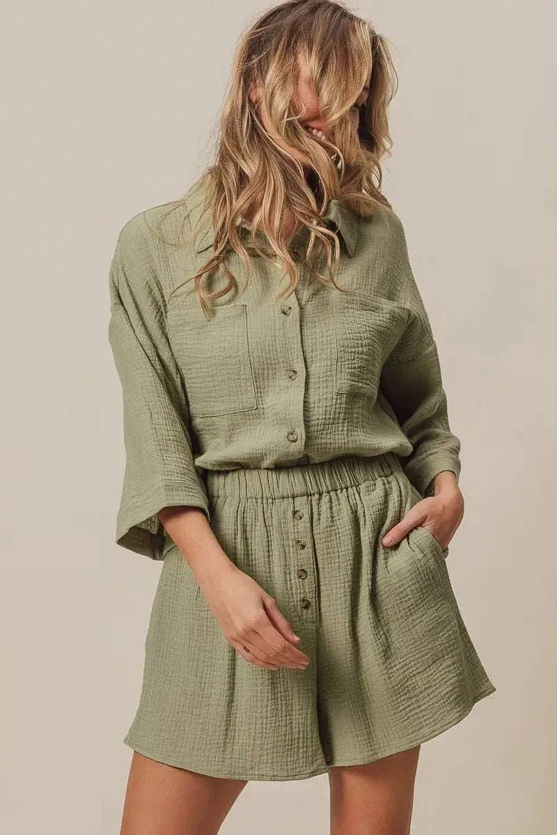 BiBi Crinkle Gauze Shirt and Short Set - Love Salve