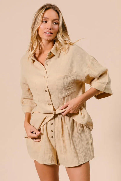 BiBi Crinkle Gauze Shirt and Short Set - Love Salve