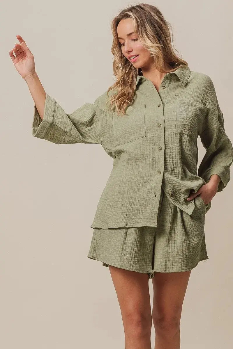 BiBi Crinkle Gauze Shirt and Short Set - Love Salve