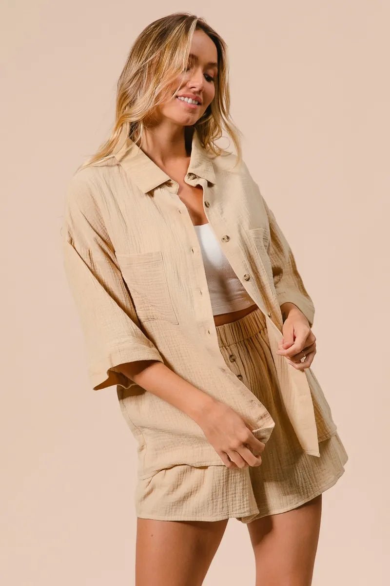 BiBi Crinkle Gauze Shirt and Short Set - Love Salve