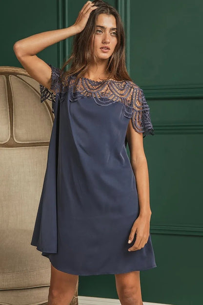 BiBi Crochet Lace Yoke Detailed Wrinkled Dress For Women - Love Salve 