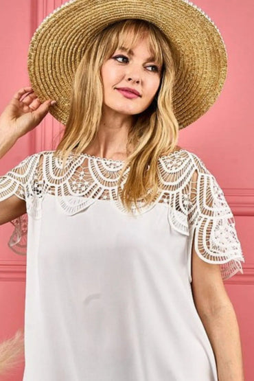 BiBi Crochet Lace Yoke Detailed Wrinkled Top for Women - Love Salve 