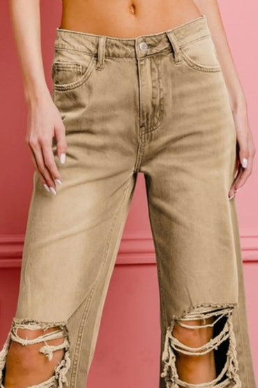 BiBi Distressed Vintage Washed Wide Leg Pants for Women - Love Salve 