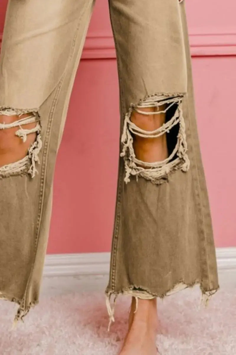 BiBi Distressed Vintage Washed Wide Leg Pants for Women - Love Salve 