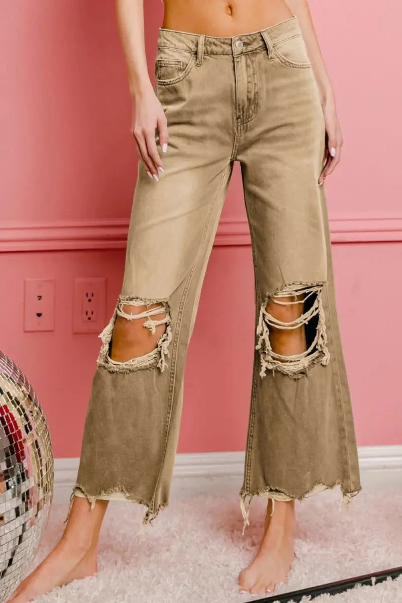 BiBi Distressed Vintage Washed Wide Leg Pants for Women - Love Salve 