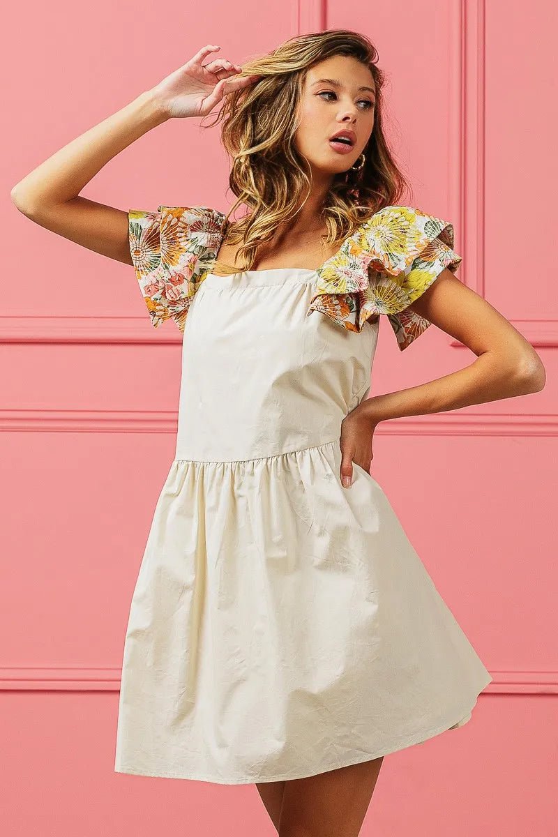 BiBi Flower Embroidered Floral Print Sleeve Dress for Women - Love Salve