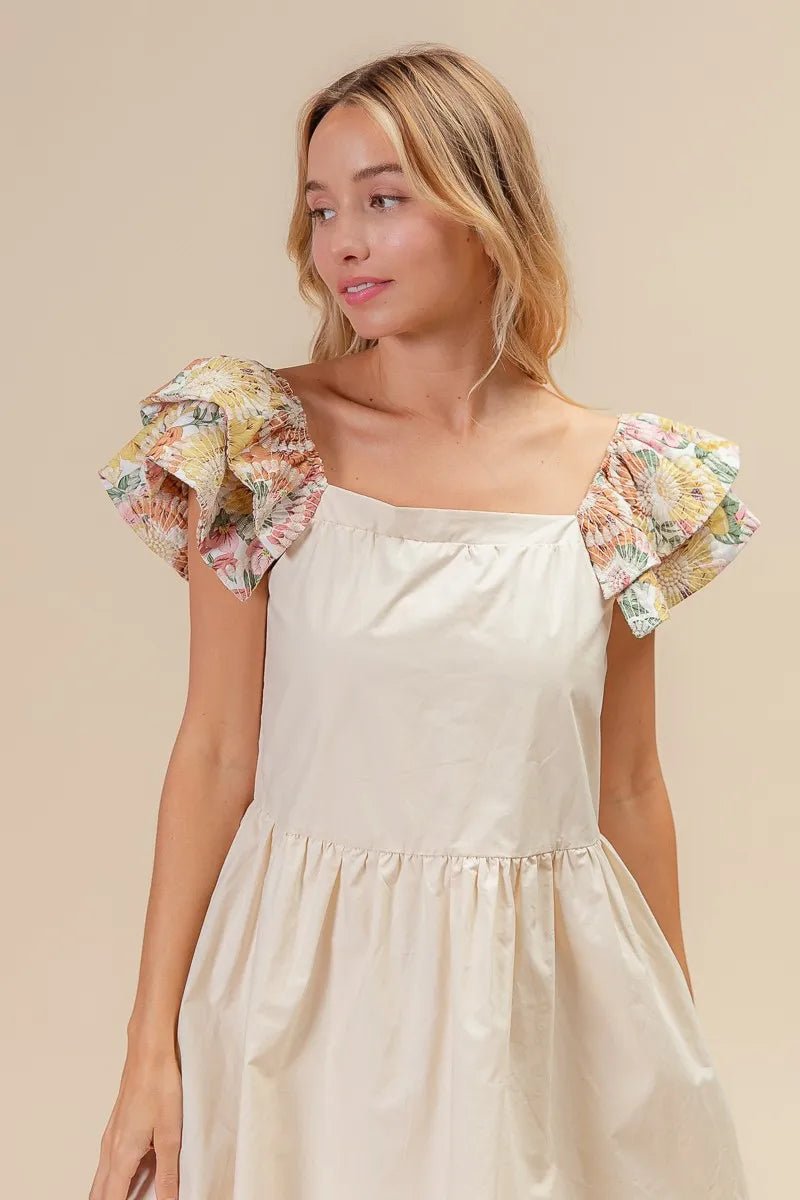 BiBi Flower Embroidered Floral Print Sleeve Dress for Women - Love Salve 