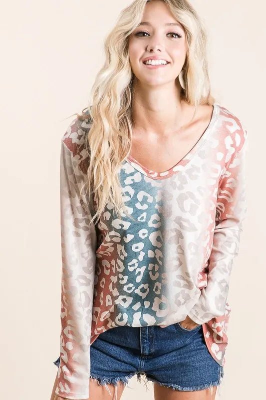 BiBi Gradation Leopard Print Textured Knit Top - Love Salve