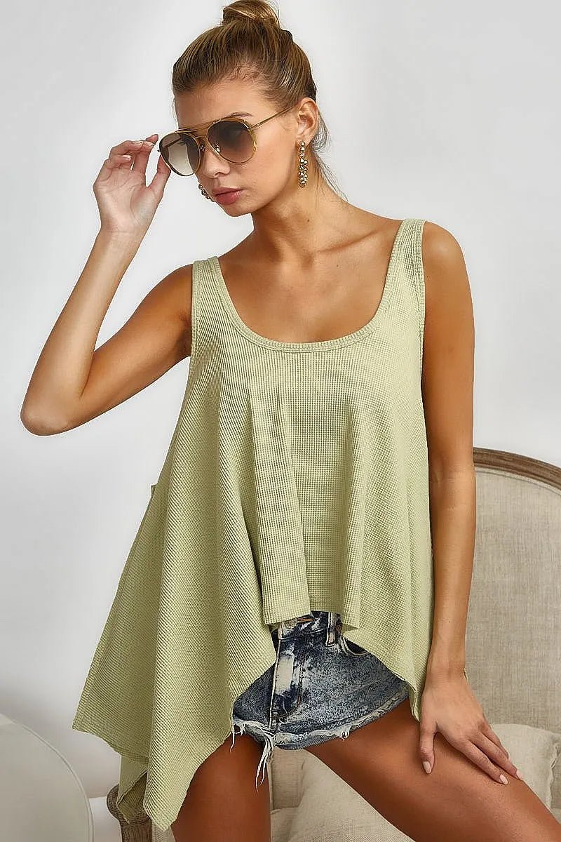 BiBi High and Low Flare Knit Tank Top for Effortless Style - Love Salve 