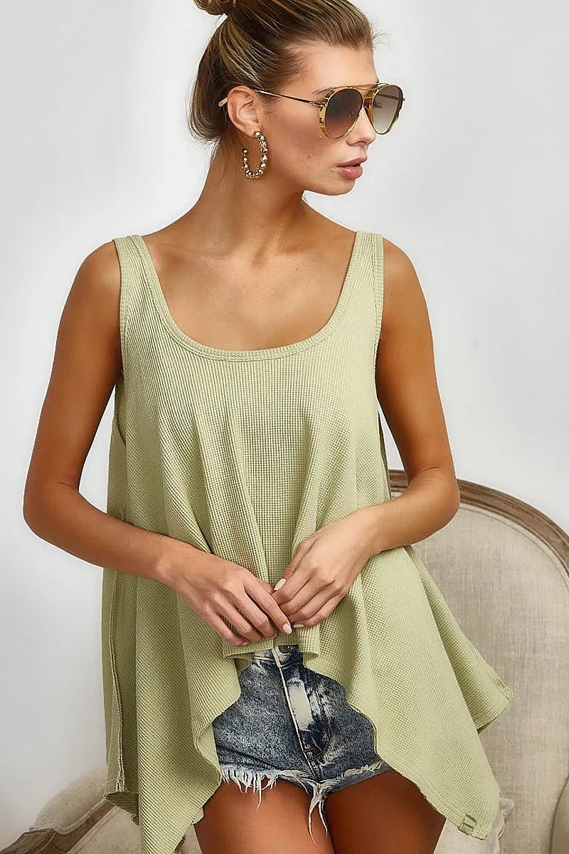 BiBi High and Low Flare Knit Tank Top for Effortless Style - Love Salve 