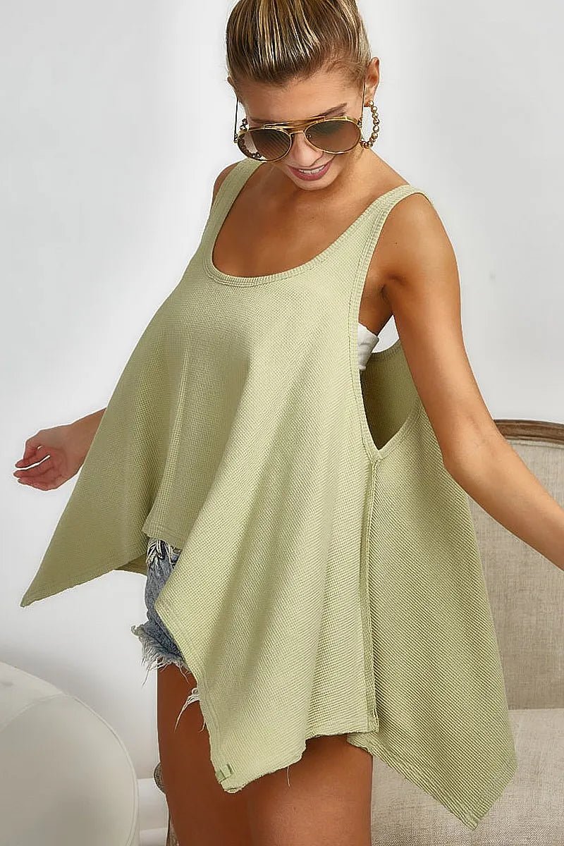BiBi High and Low Flare Knit Tank Top for Effortless Style - Love Salve 