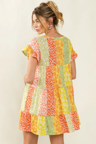 BiBi Leopard Short Sleeve Tiered Dress for Trendy Style - Love Salve