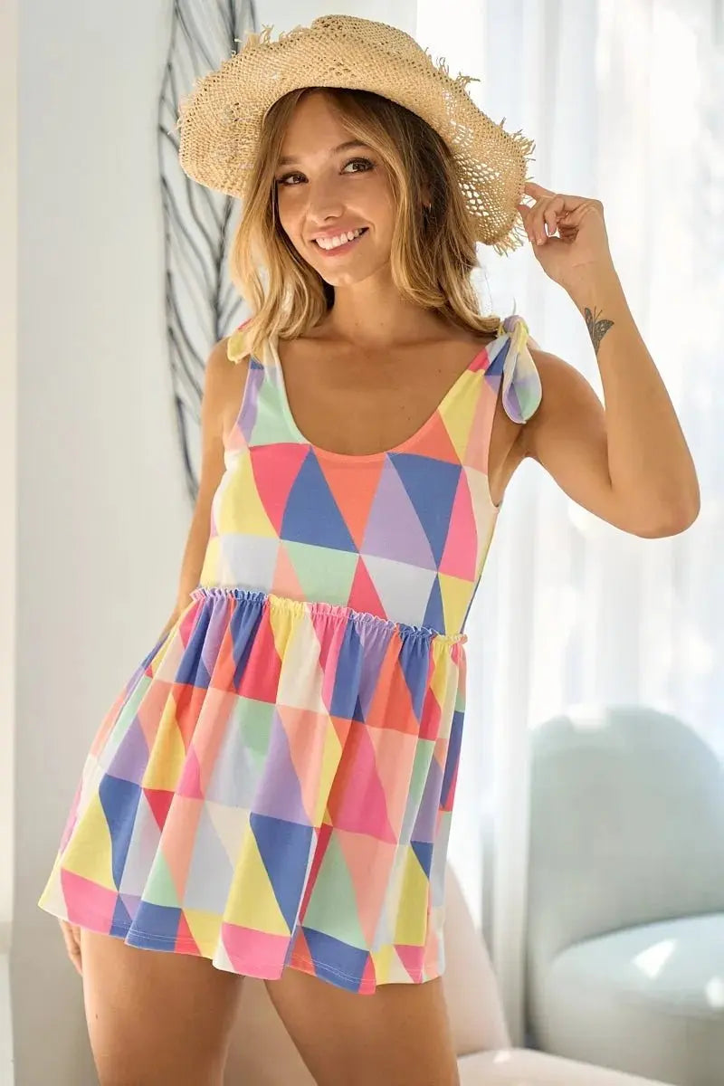 BiBi Multi Color Block Bruhsed Tied Ribbon Shoulder Top - Love Salve 