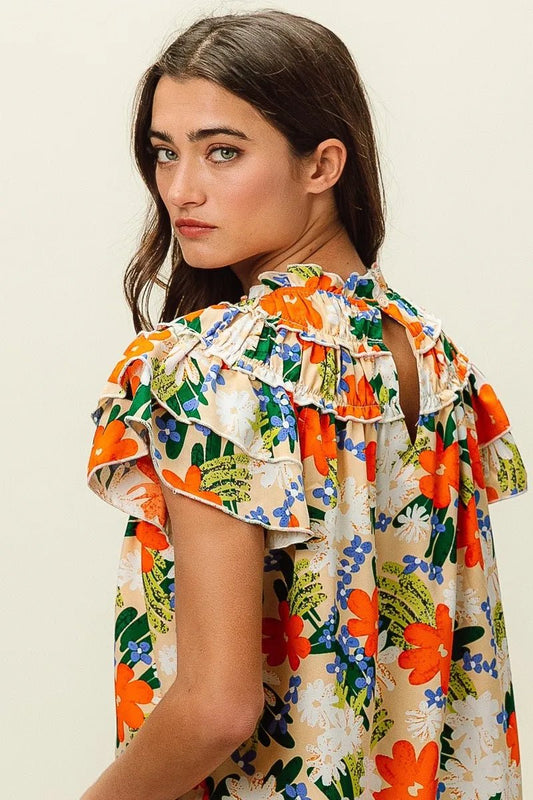 BiBi Multi Color Floral Print Woven Top for Women - Love Salve 