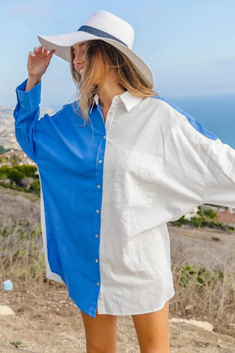 BiBi Oversized Color Block Shirt for Trendy Casual Style - Love Salve 