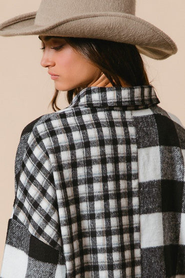 BiBi Plaid Fleece Button Down Long Sleeve Shirt for Women - Love Salve 