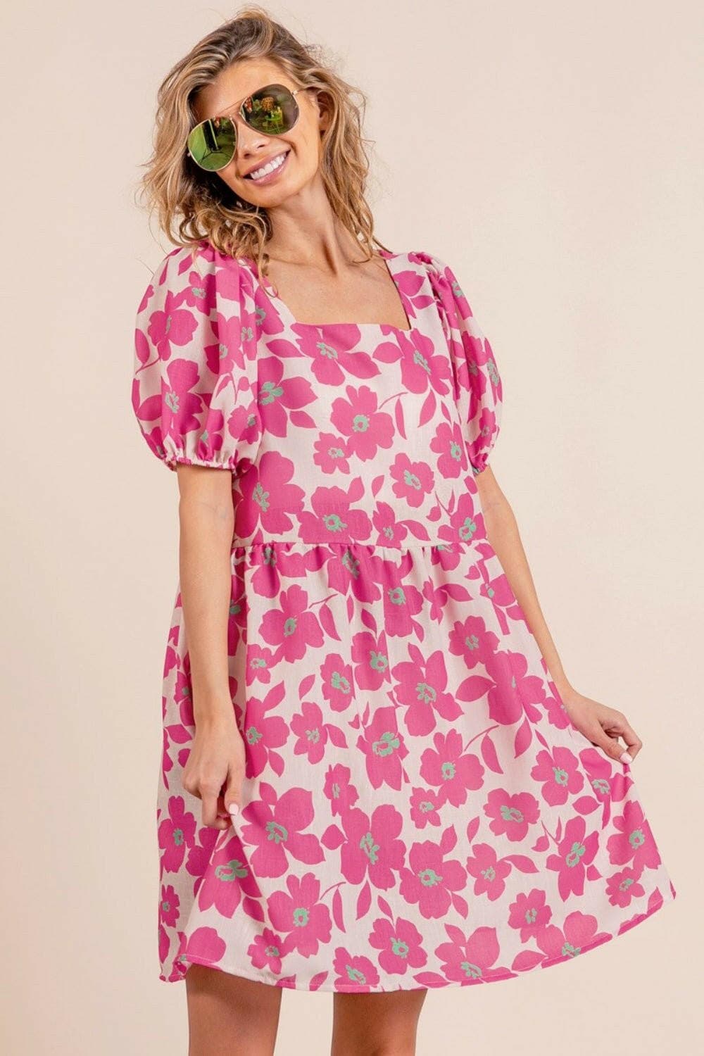 BiBi Printed Square Neck Puff Sleeve Mini Dress - Love Salve