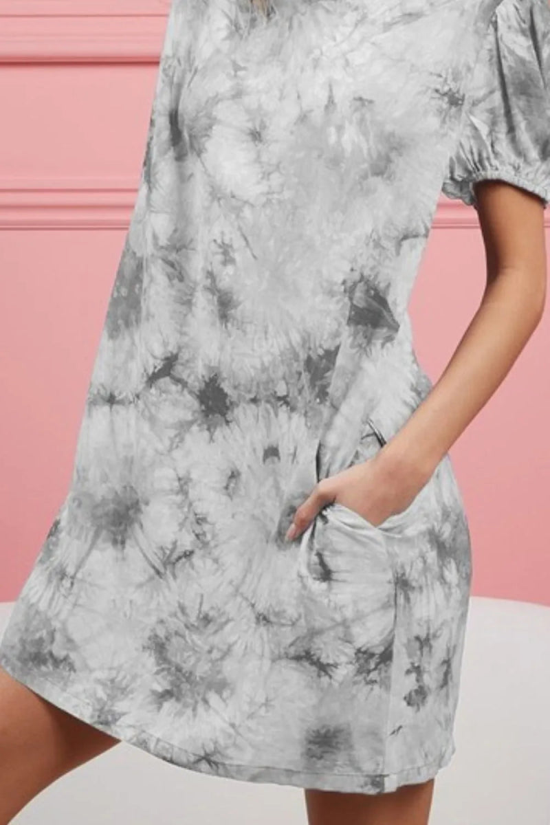 BiBi Puff Sleeve With Side Pockets Tie Dye Dress for Women - Love Salve 