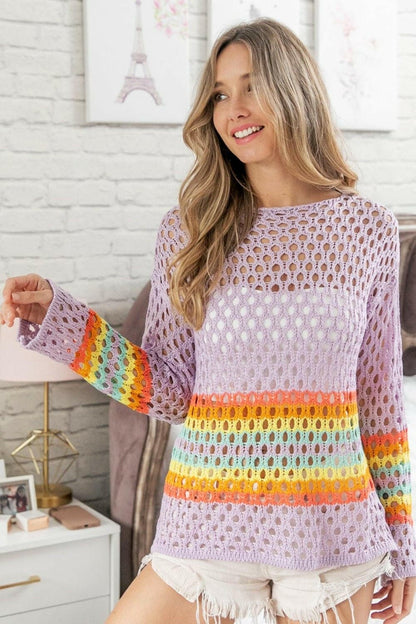 BiBi Rainbow Stripe Hollow Out Cover Up - Love Salve