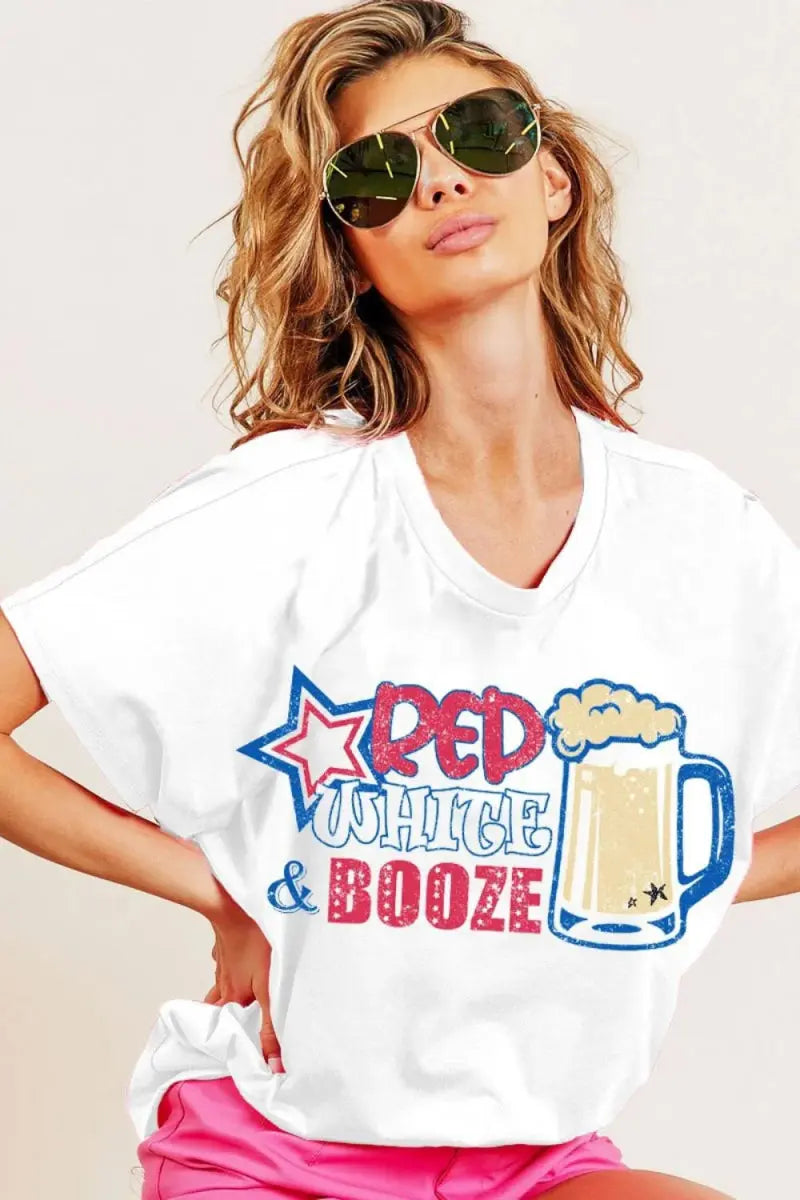 BiBi Red White and Booze Graphic Jersey Top for Fun Style - Love Salve 