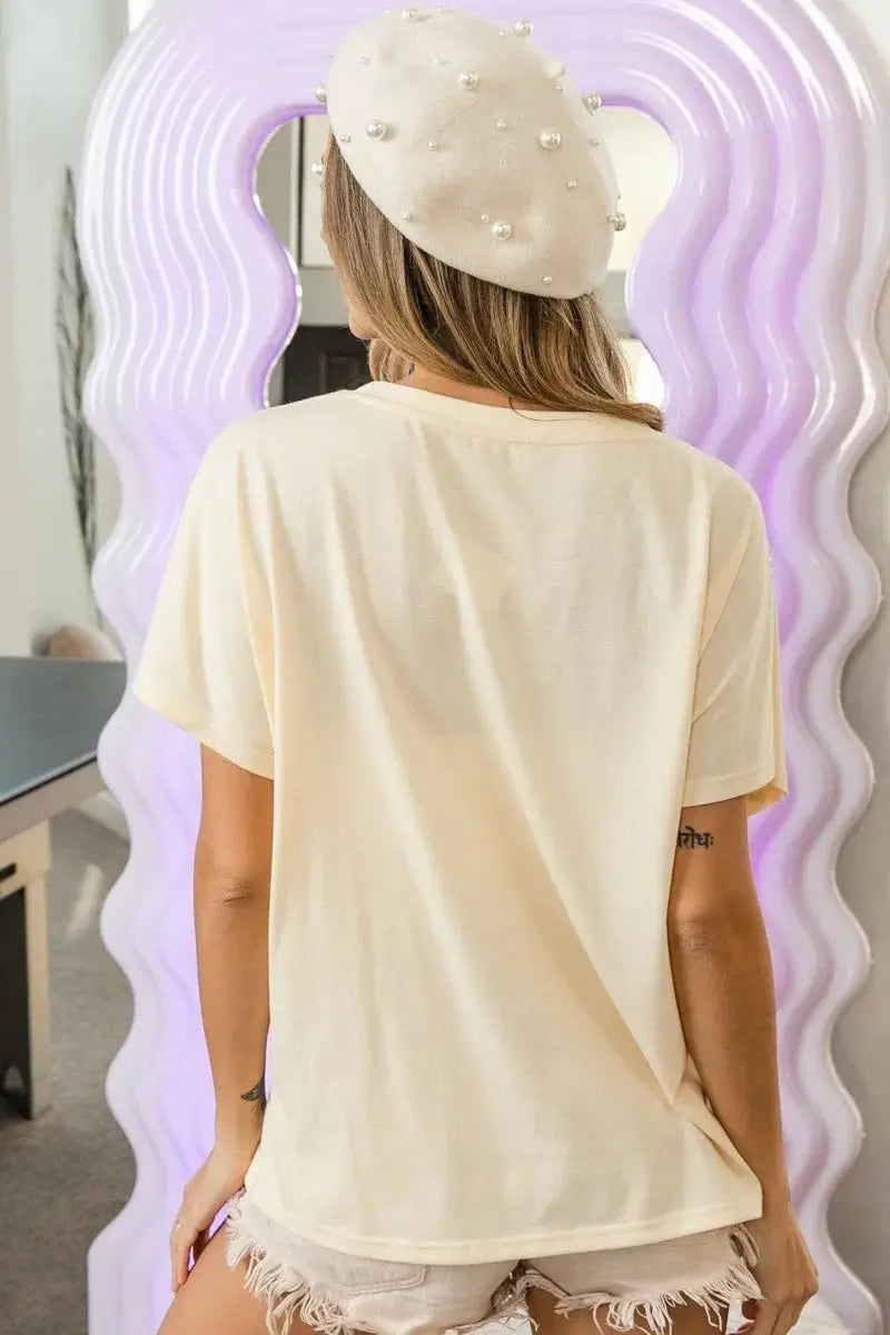 BiBi Rhinestone Beaded Short Sleeve Top for Stylish Occasions - Love Salve 