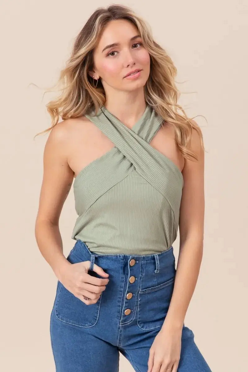 BiBi Rib Knit Cross Neck Banded Top for Trendy Looks - Love Salve 