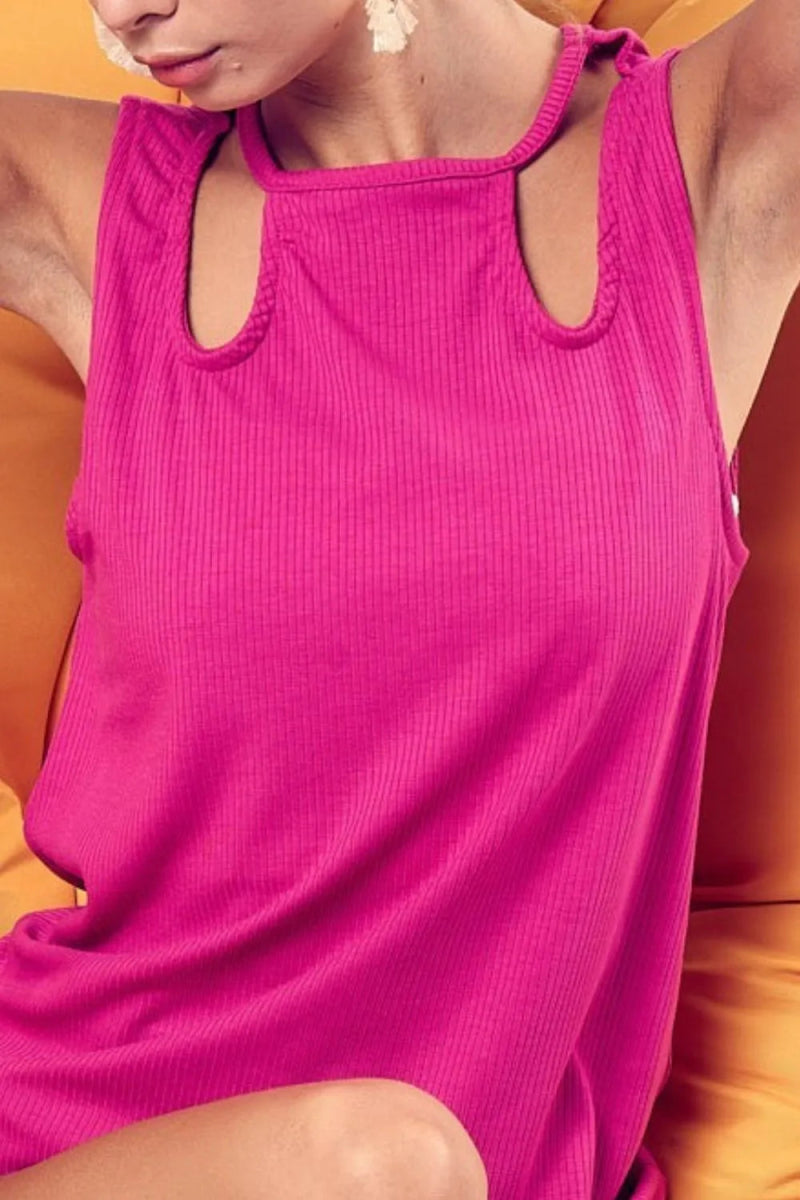 BiBi Rib Knit Shoulder Cut Out Detailed Top for Women - Love Salve 