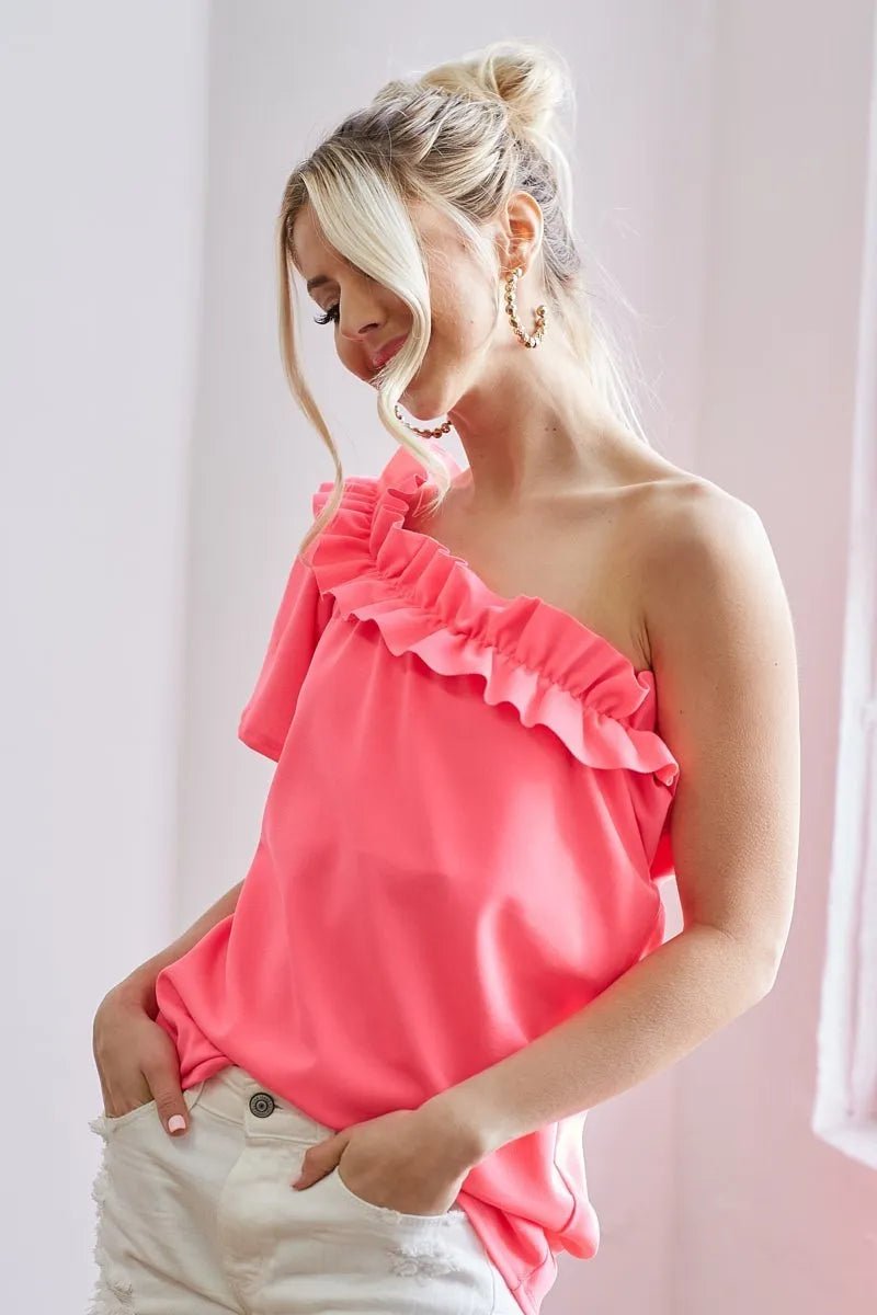 BiBi Ruffled Asymmetrical Crepe One Shoulder Top Fashion - Love Salve 