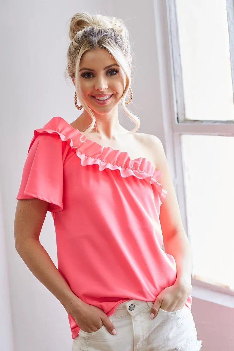 BiBi Ruffled Asymmetrical Crepe One Shoulder Top Fashion - Love Salve 