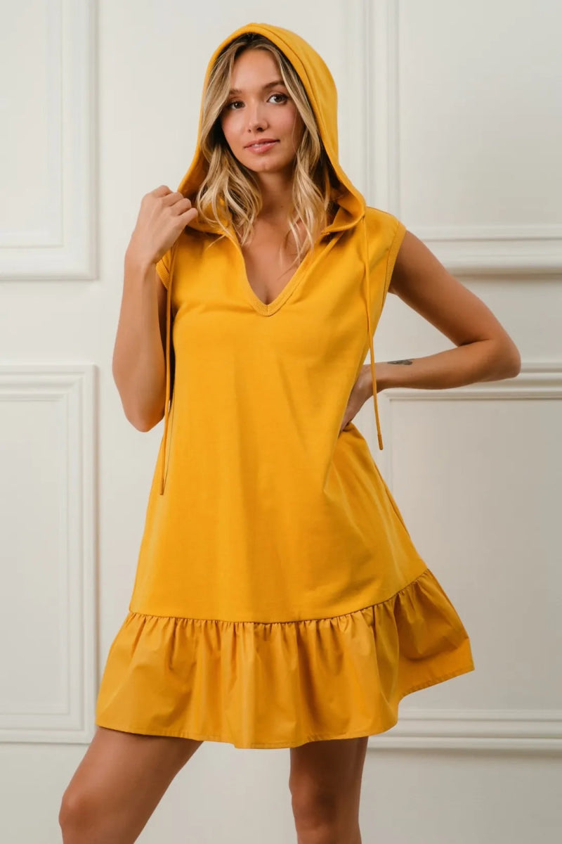 BiBi Ruffled French Terry Hooded Dress for Casual Chic - Love Salve