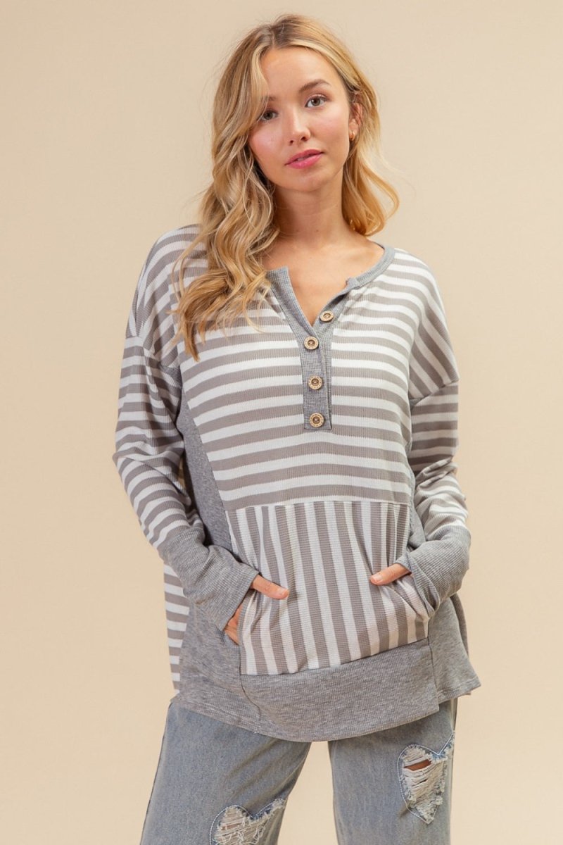 BiBi Striped Thumbhole Long Sleeve Top for Winter Wear - Love Salve 