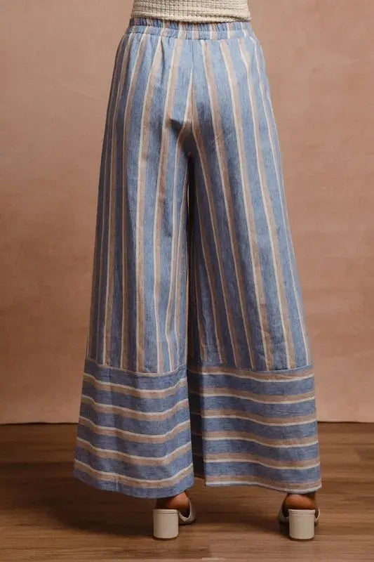 BiBi Striped Wide Leg Pants with Pockets for Women - Love Salve 