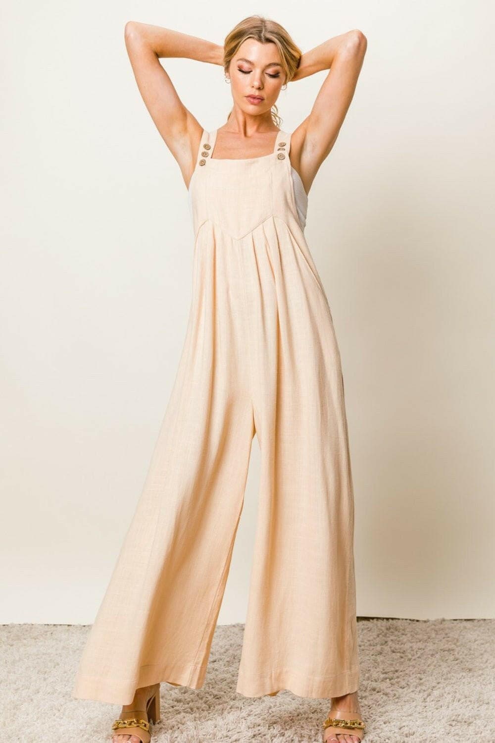 BiBi Texture Sleeveless Wide Leg Jumpsuit - Love Salve