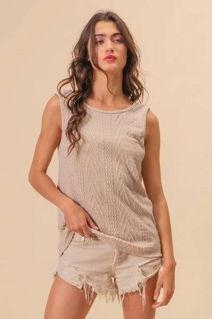 BiBi Textured Sweater Knit Twist Back Sleeveless Top - Love Salve 