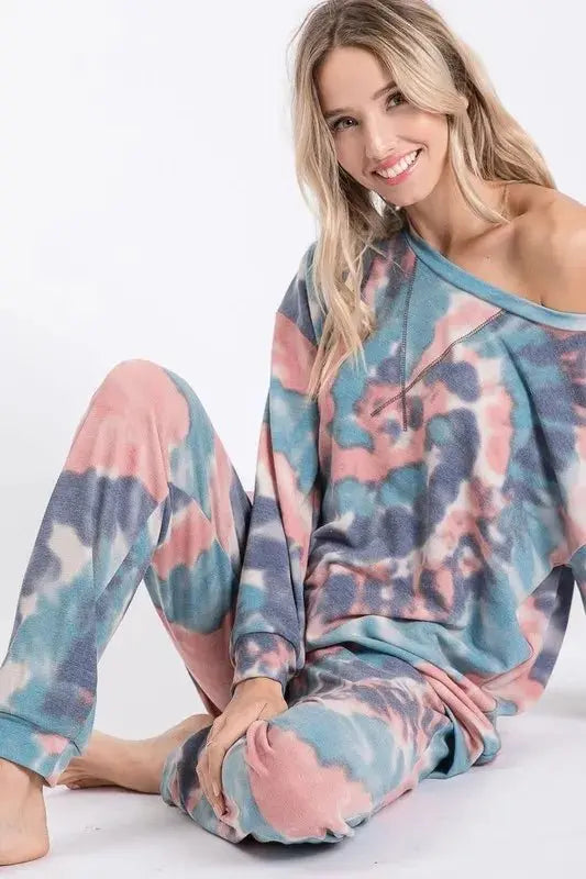 BiBi Tie Dye French Terry Casual Pants for Women - Love Salve 