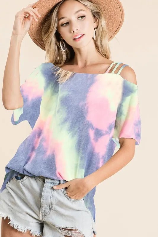 BiBi Tie Dye French Terry Strapped One Shoulder Top - Love Salve