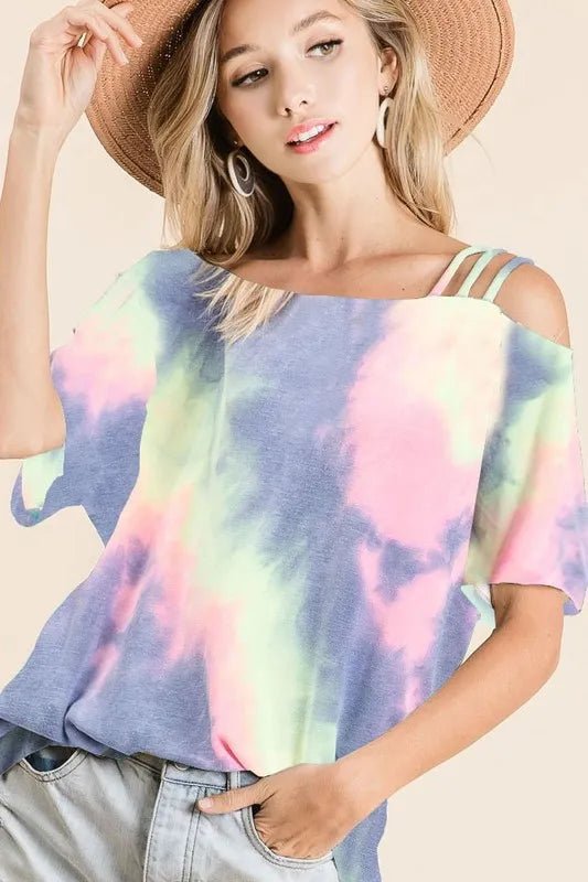 BiBi Tie Dye French Terry Strapped One Shoulder Top - Love Salve