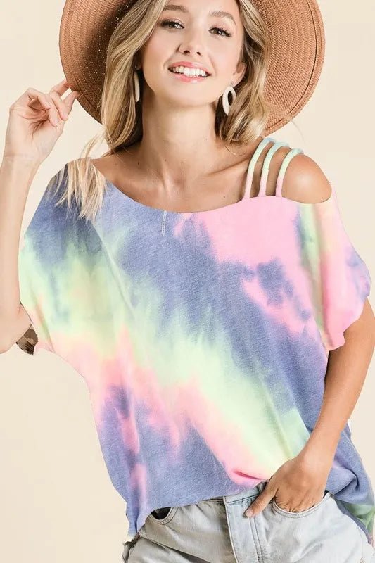 BiBi Tie Dye French Terry Strapped One Shoulder Top - Love Salve