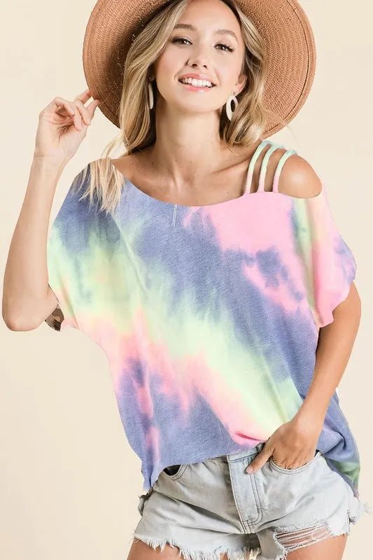 BiBi Tie Dye French Terry Strapped One Shoulder Top - Love Salve