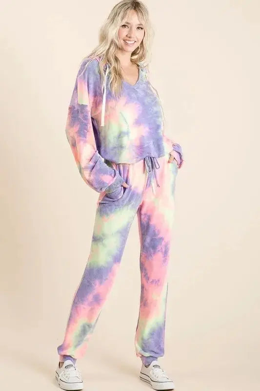 BiBi Tie Dye French Terry Top and Bottom Set - Love Salve