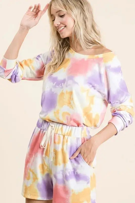 BiBi Tie Dye French Terry Top and Shorts Set - Love Salve