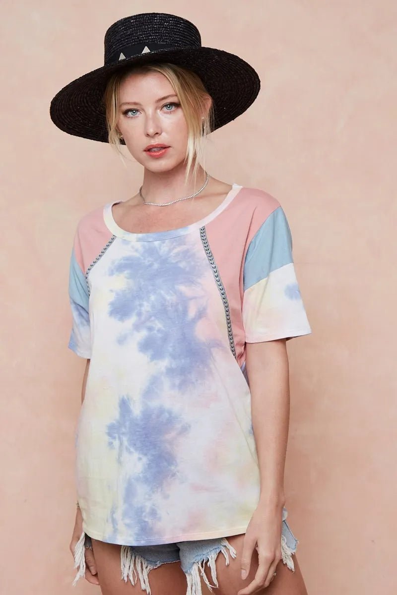 BiBi Tie Dye Printed Cotton Color Block T-Shirt for Women - Love Salve 