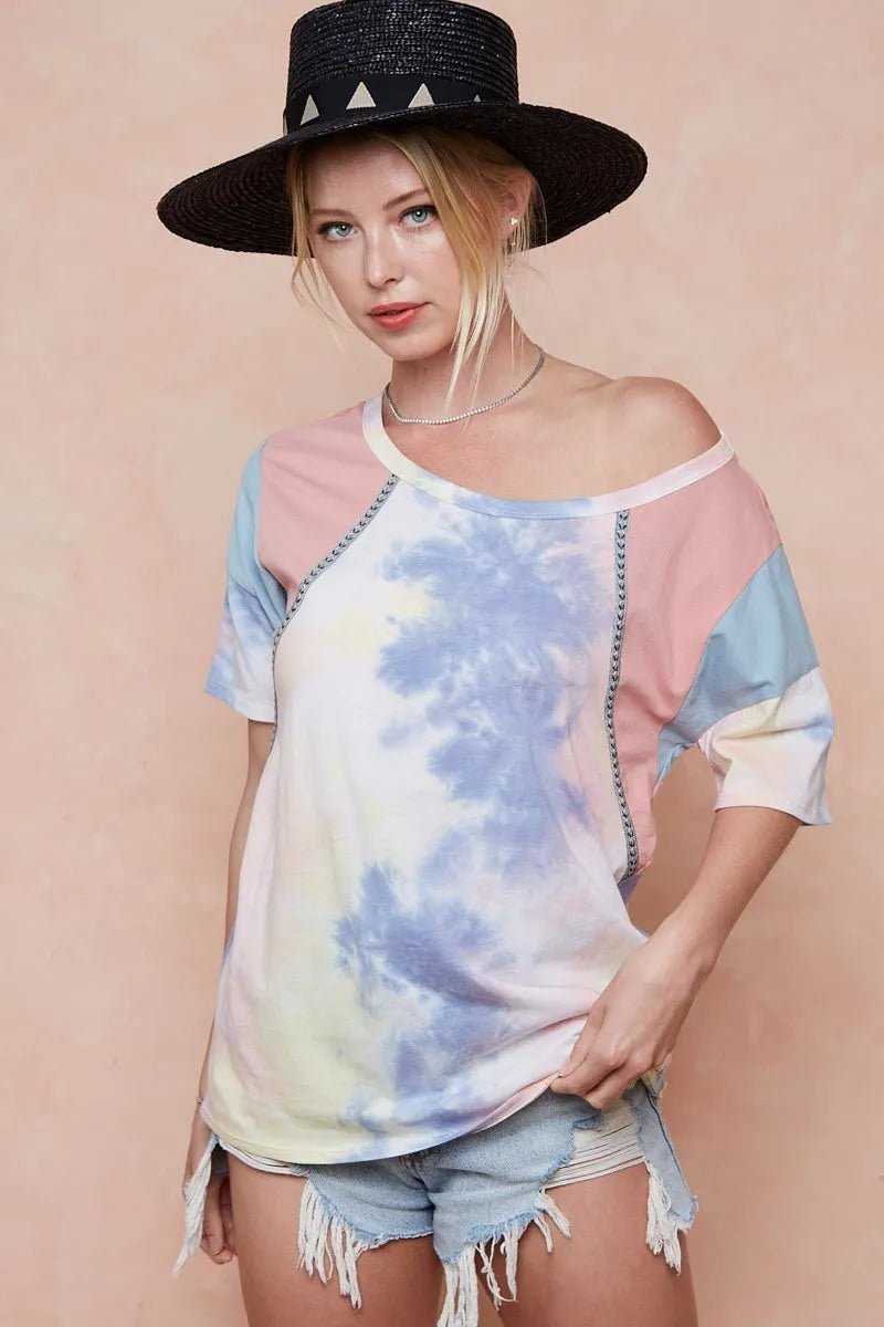 BiBi Tie Dye Printed Cotton Color Block T-Shirt for Women - Love Salve 