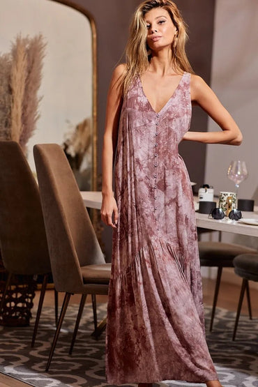 BiBi Tie - Dye Sleeveless V - Neck Dress for Summer Fun - Love Salve