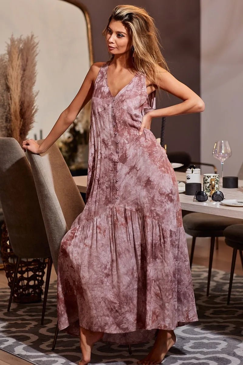 BiBi Tie - Dye Sleeveless V - Neck Dress for Summer Fun - Love Salve